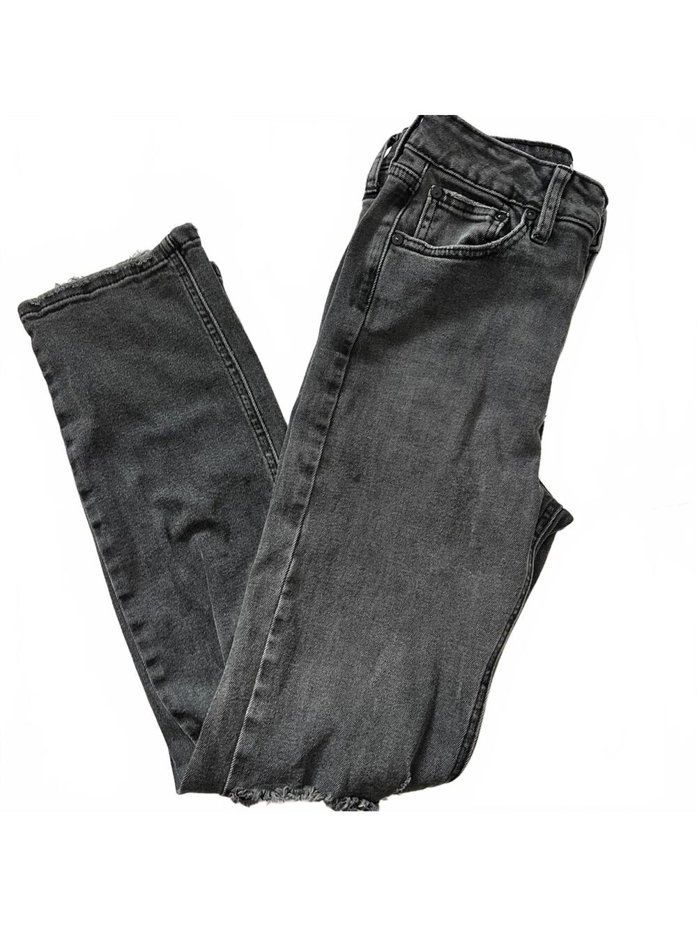 JBD Women's 26 Charcoal Black Stretch High Rise Straight Leg Distressed Denim